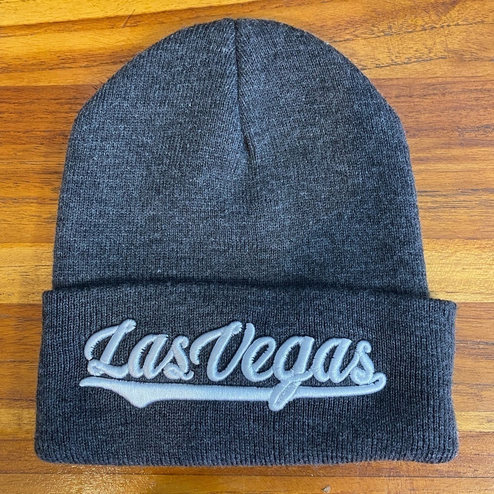 LAS VEGAS Men's women's gray embroidered Beanie for winter acrylic knit cap hat